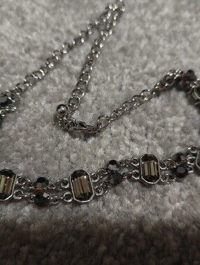 Silver-Tone Smoky Crystal Link Necklace choker